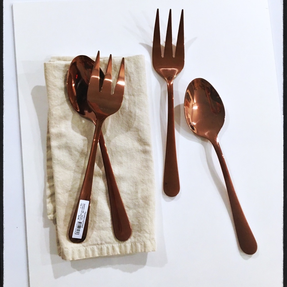 Serving Spoon & Serving Fork - Copper Mirror